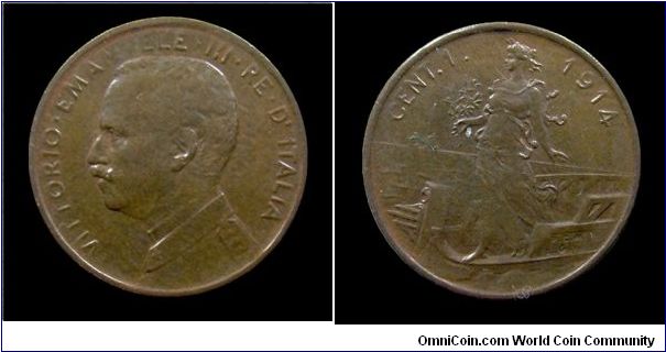 Kingdom of Italy - Victor Emmanuel III - 1 Cent. Italy/Prow - Copper