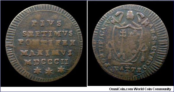Papal States - Pius VII - 1 Quattrino II type (2nd) - Copper