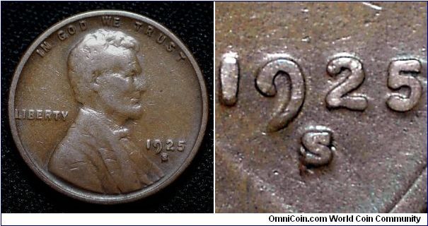1925S Lincoln Cent, Re-punched Mint Mark, Secondary punch Southwest of the Primary, Coneca Top 100 RPM