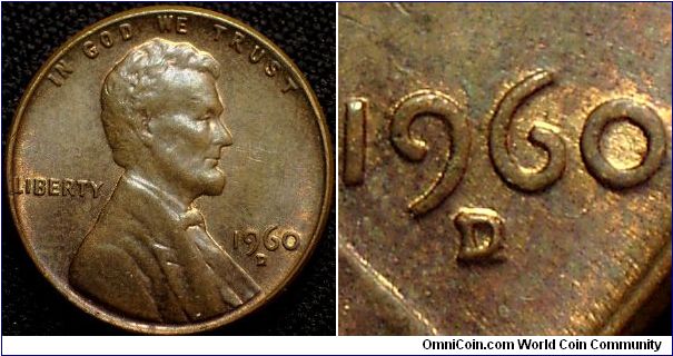1960D Lincoln Cent, Re-punched Mint Mark, Secondary Punch to the East as a Strong Lower Hook