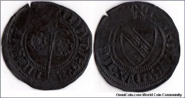 silver double denier of Charles II of Lorraine circa 1390 - 1431.