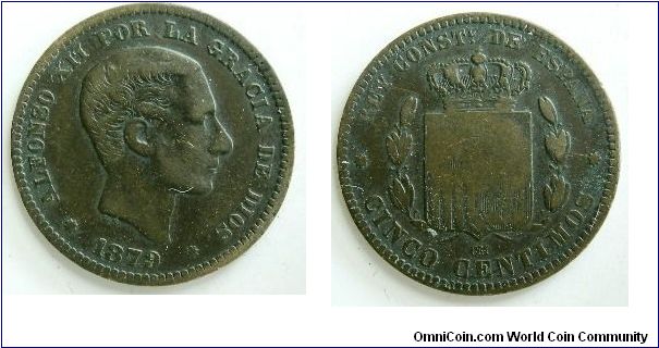 5 centomos
Alfonso XII
OM mint mark