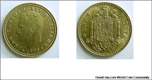 1 peseta,
Juan Carlos I, 
I have several - 
Produced 1978 & 80