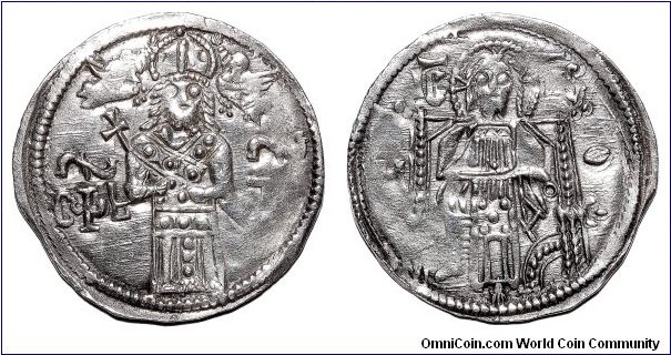 SERBIAN EMPIRE~AR Coronation Dinar c.1346 AD. Obv: Angels crowning Stefan Uros IV (Dusan) Tsar of Serbia w/Stefan's initials. Rev: Christ enthroned. Marks Serbia's rise to imperial status.