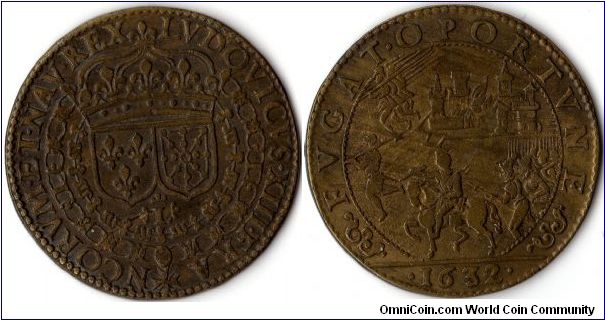 Louis XIII jeton probably issued in relation to the routing of Gaston D'Orleans and Henri Duc de Montmorency in 1632. Nice condition for this scarcer item.