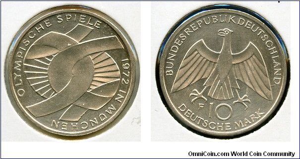 10Dm 
Munich Olympics
Schleife Knot & date 
Eagle & value
Stuttgart mint = F