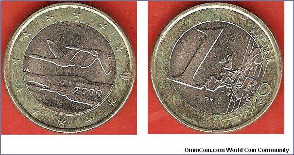 1 euro
flying swans
bimetallic coin