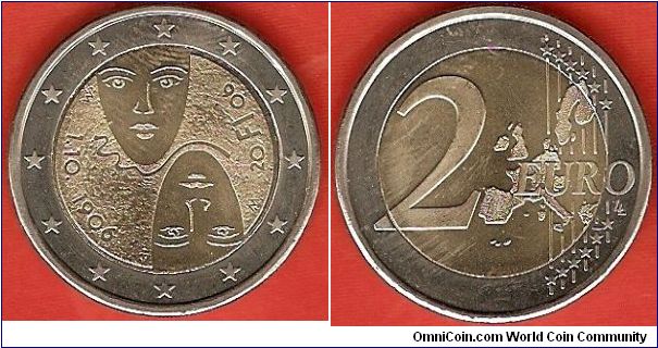 2 euro
Centenary of reorganisation of Finnish Parliament
bimetallic coin