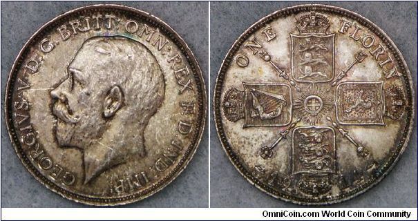 A nice toned gem brilliant uncirculated first type Florin (Two Shillings) of George V.
