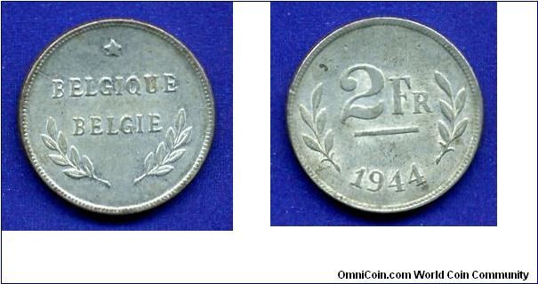 2 Francs.
Belgique-Belgie.
Allied Occupation issue. Made in U.S.A., on blanks for 1943 cents.


Zn.