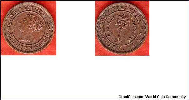 Ceylon
Quarter cent
Victoria, queen
copper