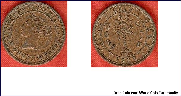 Ceylon
Half cent
Victoria, queen
copper