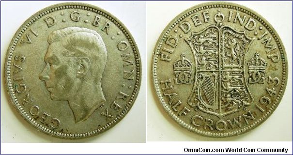 1943, Great Britain Half Crown, 
George VI, 
Spink 4080.