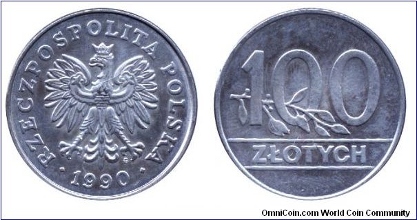 Poland, 100 zlotych, 1990, Cu-Ni, Republic of Poland.                                                                                                                                                                                                                                                                                                                                                                                                                                                               
