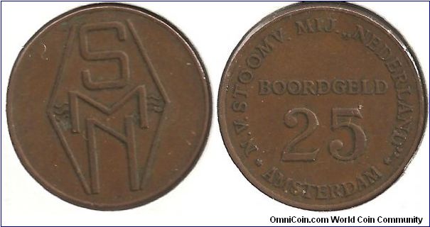 25 Cents Boordgeld Ship money circa 1950-1960 for the N.V Stoomv