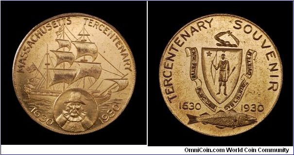 Cammall Badge Co. generic souvenir medal, Massachusetts Bay Tercentenary.