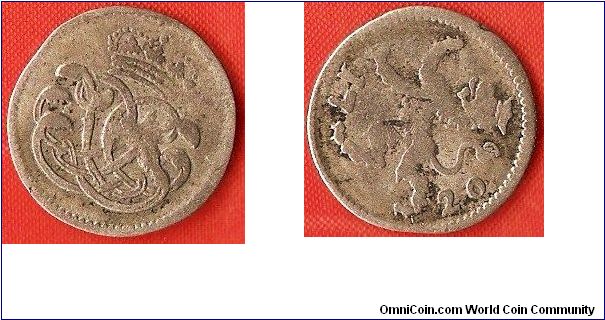 Hesse Cassel
1 albus
crowned CL monogram for Carl Landgraf
silver
(identification thanks to DCH on Coin Community Forum)