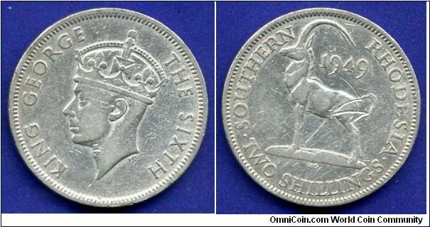 2 shillings.
Southern Rhodesia.
George VI (1936-1952) King.


Cu-Ni.