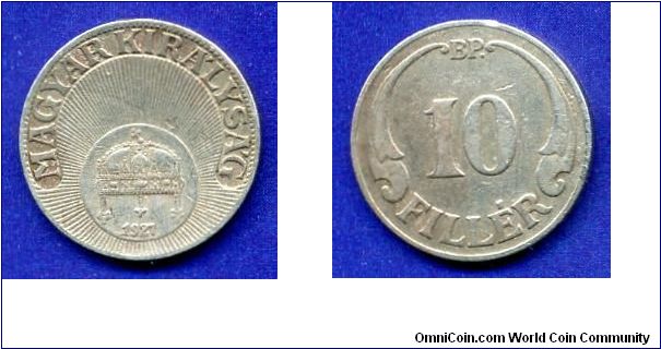 10 filler.
Kingdom of Hungary.
'BP'- Budapesht mint.


Cu-Ni.