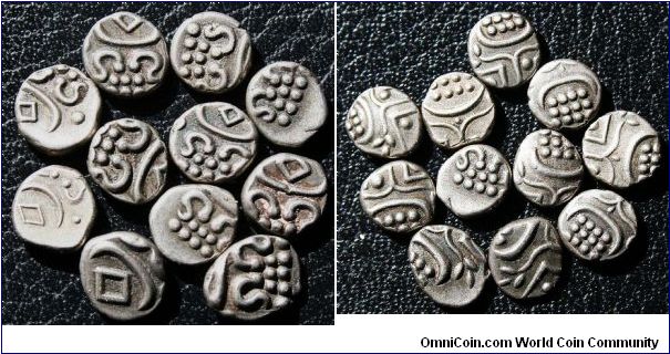 11 Silver Chuckram, India Princely States, Travancore 1860-1880 Rama Varman IV. Each chuckram is approx. 6mm & 0.40 grams