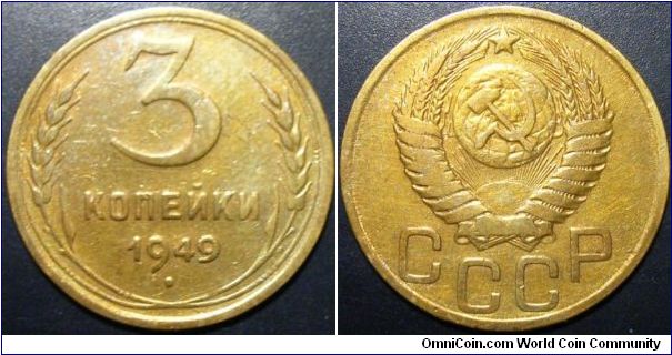 Russia 1949 3 kopek cleaned.