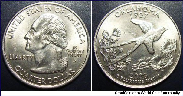 US 2008 state quarter commemorating Oklahoma, mintmark P.