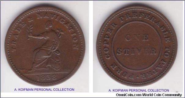 KM-Tn1/2, 1838 British Guiana  stiver token, TRADE  & NAVIGATION, in fine condition