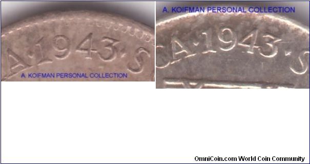 Detail of the 2 different 1943 dates:
Left is the close period after date (SA43C); right: distant period after date (SA43D)