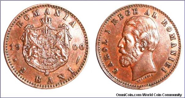 ROMANIA (KINGDOM)~2 Bani 1900. Under King: Carol I.