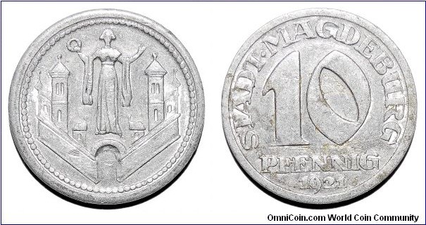 MAGDEBURG (MUNICIPAL)~10 Pfennig 1921. *Notgeld Issue*