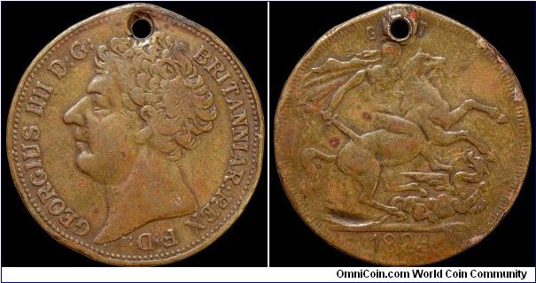 King George IV, Great Britain.

An unlisted medal issued for no particular reason.                                                                                                                                                                                                                                                                                                                                                                                                                                