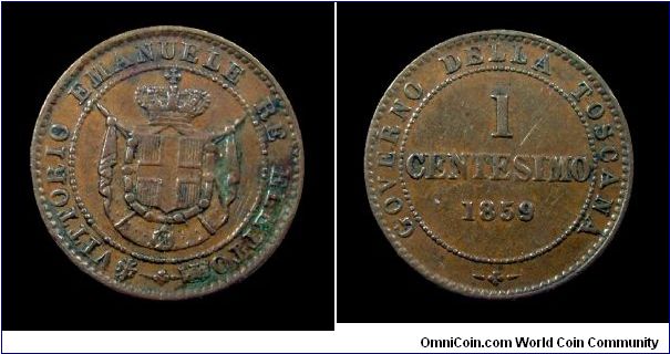 Victor Emmanuel II - Elected king (Government of Tuscany) - 1 Centesimo - Copper