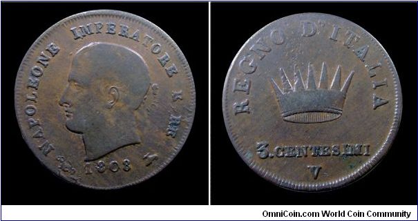 Napoleonic Kingdom of Italy - 3 Centesimi - Venice mint