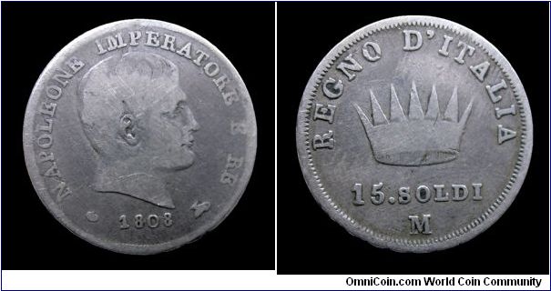 Napoleonic Kingdom of Italy - 15 Soldi (Milan mint) - Silver