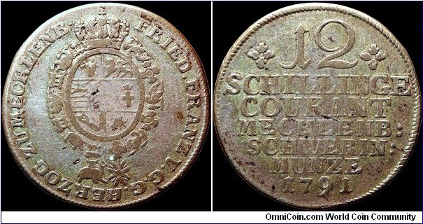 1791 12 Schilling, Mecklenburg-Schwerin                                                                                                                                                                                                                                                                                                                                                                                                                                                                                  