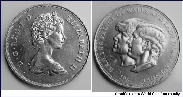 Great Britain Commemorative Coin. 25 New Pence (1981) Wedding of Charles and Diana.
Thanks to De Orc