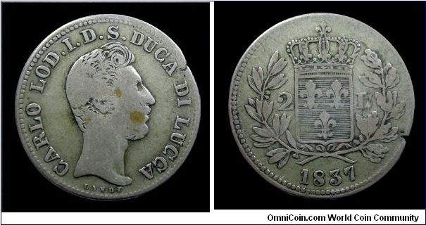 Duchy of Lucca - Charles Louis Bourbon - 2 Lire - Silver