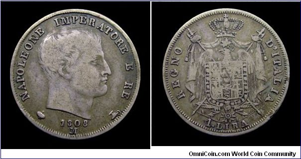 Napoleonic Kingdom of Italy - 1 Lira II type (Milan mint) - Silver