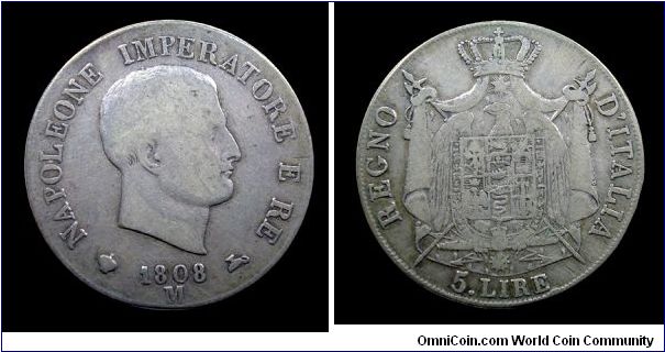 Napoleonic Kingdom of Italy - 5 Lire I type (Milan mint) - Silver