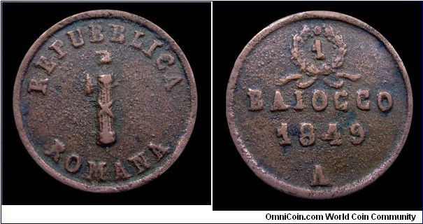 II Roman Republic - 1 Baiocco (Ancona mint) - Copper