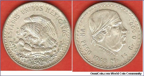 1 peso
Jose Maria Morelos y Payon
0.500 silver