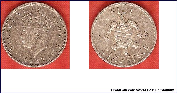 6 pence
George VI, king, emperor
Sea turtle
0.900 silver