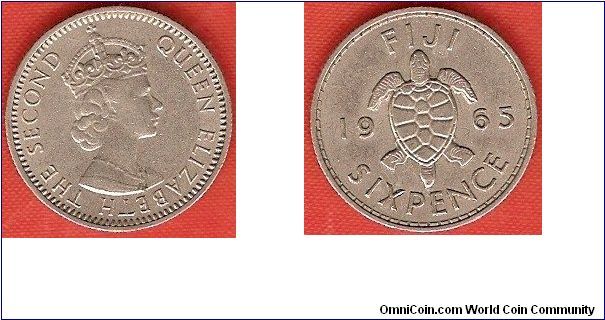 6 pence
Queen Elizabeth II
Sea turtle
copper-nickel
