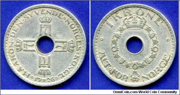 1 Krone.
Kingdom of Norway.
Haakon VII (1905-1957).


Cu-Ni.