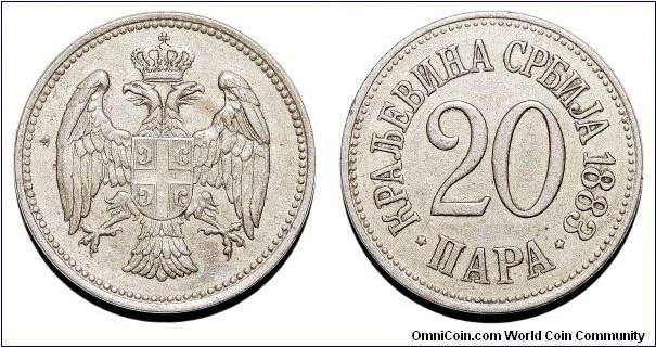 SERBIA (2nd KINGDOM)~20 Para 1883.