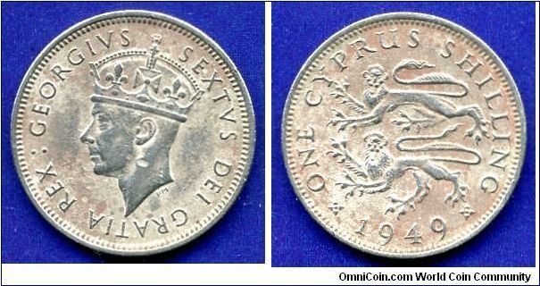 1 Cyprus Shilling.
George VI (1936-1952) Dei Gratia Rex.
Mintage 1,440,000 units.


Cu-Ni.