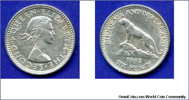 6 pence.
Rhodesia & Nyasaland.
Elizabeth II.


Cu-Ni.