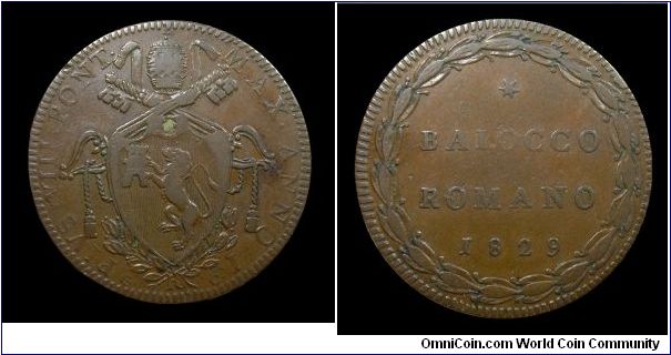 Papal States - Pius VIII - 1 Baiocco - Copper