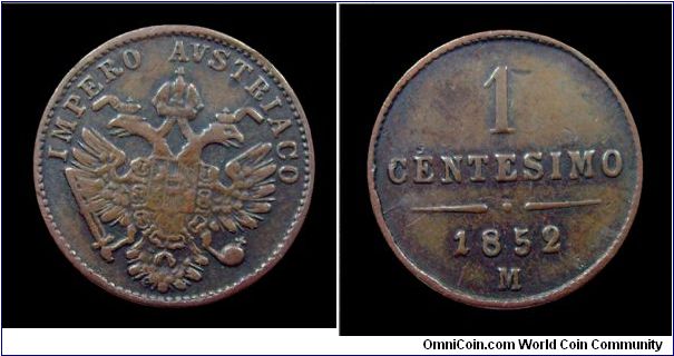 Lombardy-Venetia - Francis Joseph I - 1 Centesimo II type - Copper