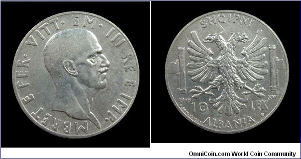 Kingdom of Italy (Albania) - Victor Emmanuel III - 10 Lek - Silver